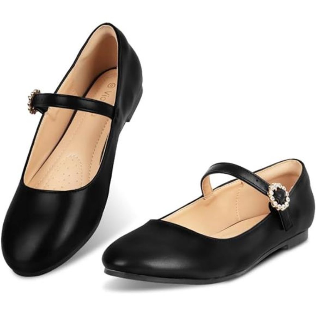 Womens Ballet Flat Round Toe Shoes Black
